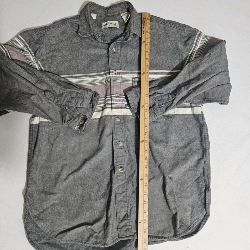Eddie Bauer Mens Large Gray Striped Long Sleeve Cotton Button Down Shirt